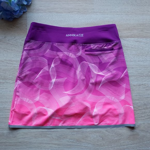 Annika Cutter&Buck Dry Tec UPF 50+ Activewear Golf Skort Zip-Pocket Purple Pink - Picture 2 of 6